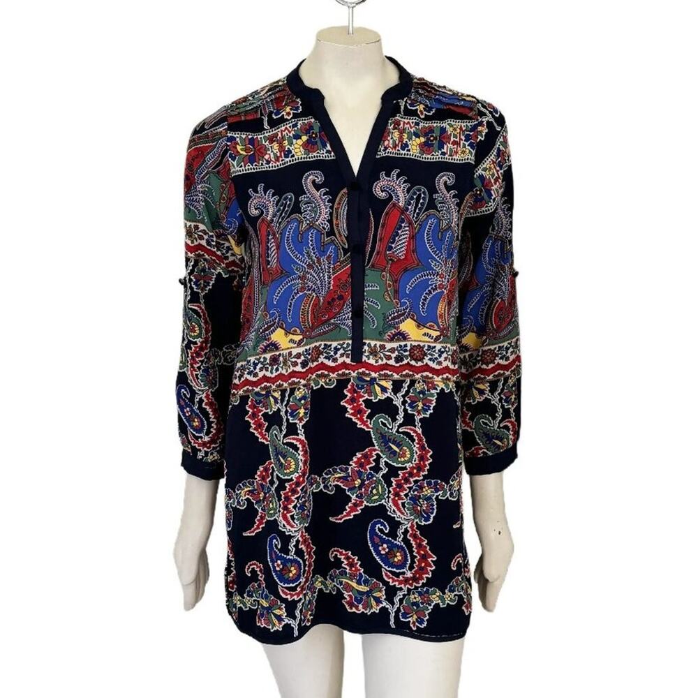TBAGS LOS ANGELES Bright Multicolor Tunic  Floral Paisley Art to wear Boho  SZ M